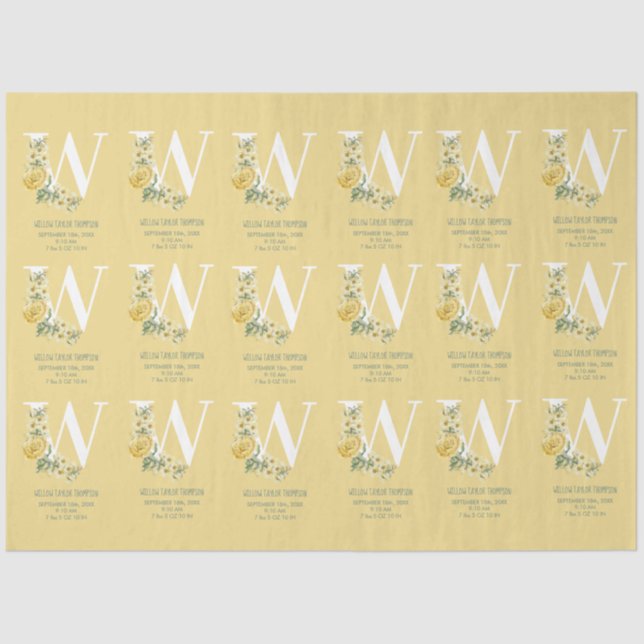 Papel De Seda Flores de venado amarillas Estadísticas iniciales  (Anverso)