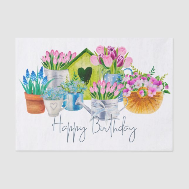Papel De Seda Flores del jardín acuático feliz cumpleaños - Tuli (Anverso)