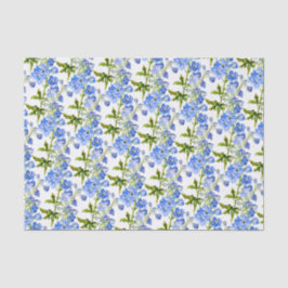 Papel De Seda Flores delfiníneas azules en blanco