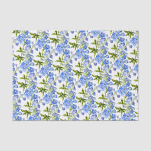 Papel De Seda Flores delfiníneas azules en blanco