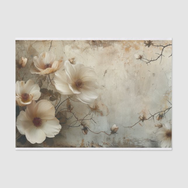 Papel De Seda Flores delgadas sobre un fondo angustiado (Anverso)