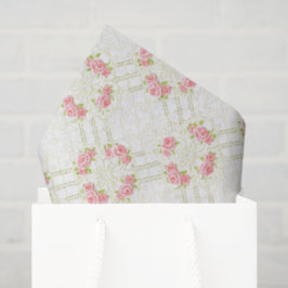 Papel De Seda Flores delicadas de oro y rosas rosadas