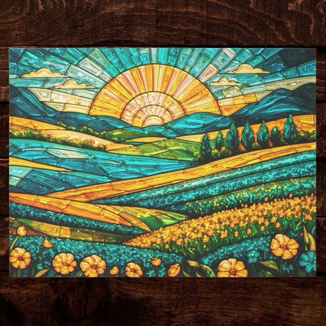 Papel De Seda Flores Doradas Campo Verde Falso Vidrio Teñido (Subido por el creador)