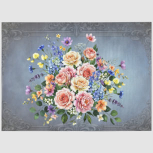 Papel De Seda Flores Elegantes de Acuarela en Pastel Decoupage