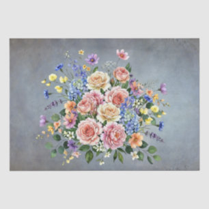 Papel De Seda Flores Elegantes de Acuarela en Pastel Decoupage