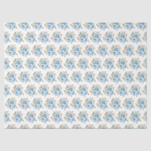 Papel De Seda Flores Elegantes de Azul Polvoriento y Plateado