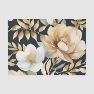 Papel De Seda Flores elegantes de blanco y oro