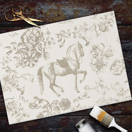 Papel De Seda Flores elegantes de caballos beige de oro vintage