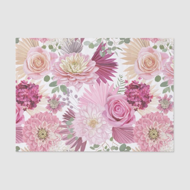 Papel De Seda Flores elegantes de jardín rosado (Anverso)