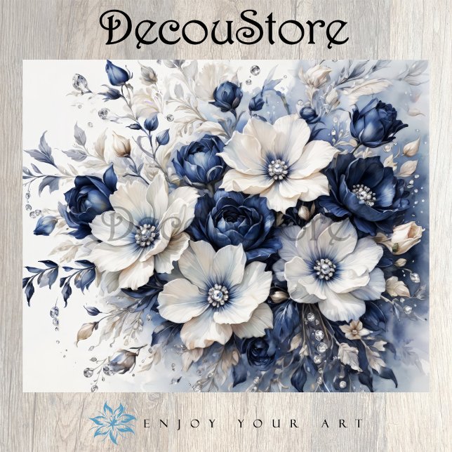 Papel De Seda Flores Elegantes en Decoupage Azul y Blanco (Subido por el creador)