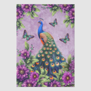 Papel De Seda Flores Elegantes Pavón y Mariposas Decoupage