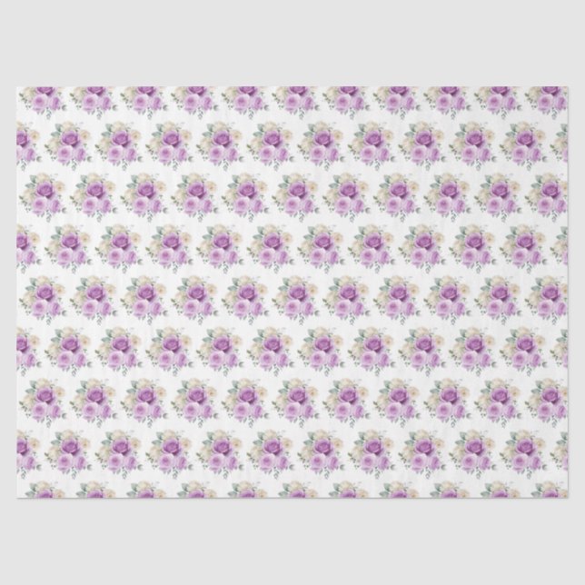 Papel De Seda Flores elegantes púrpura y plata (Anverso)