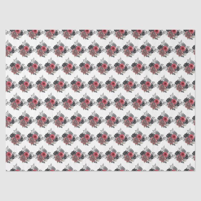 Papel De Seda Flores elegantes rojas y plateadas (Anverso)