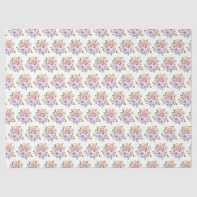 Papel De Seda Flores elegantes rosadas y moradas (Anverso)