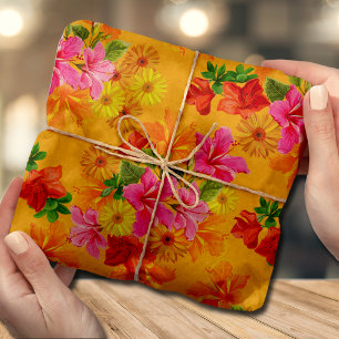 Papel De Seda Flores elegantes sobre naranja