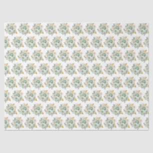 Papel De Seda Flores Elegantes Verde Salvia y Dorado