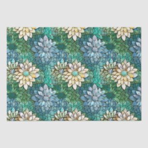 Papel De Seda Flores elegantes verdes y crema patrón de mosaico