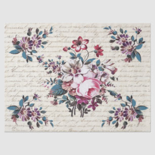 Papel De Seda Flores Elegantes Vintage sobre Escritura Francesa 