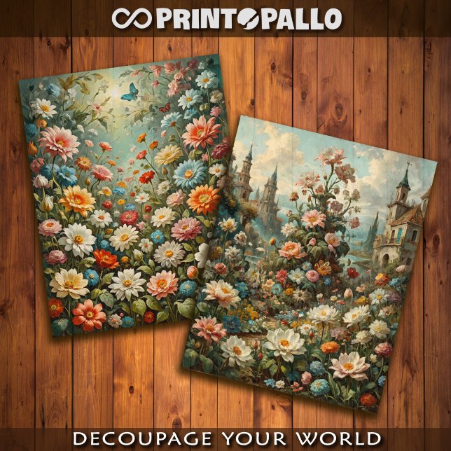 Papel De Seda Flores en abundancia con un castillo  (Subido por el creador)