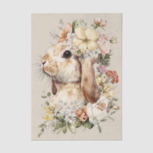 Papel De Seda Flores en acuarela coloridas y conejo de Pascua