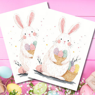 Papel De Seda Flores en acuarela coloridas y conejo de Pascua
