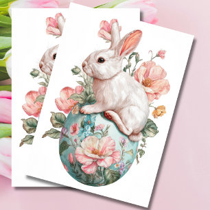 Papel De Seda Flores en acuarela coloridas y conejo de Pascua