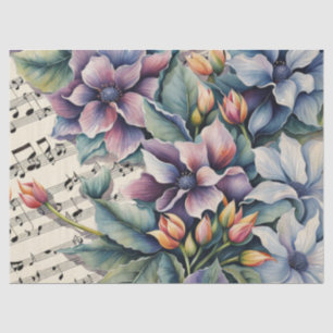 Papel De Seda Flores en Decoupage de Partituras