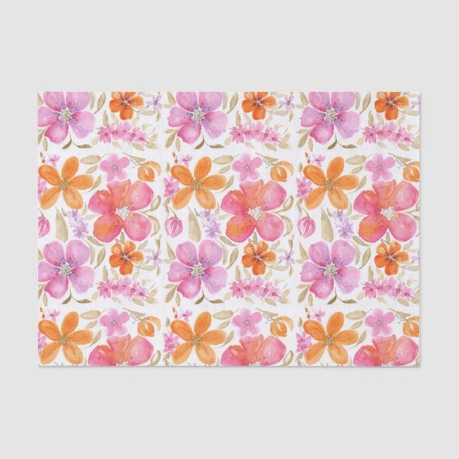 Papel De Seda Flores en morado Naranja rosado (Anverso)