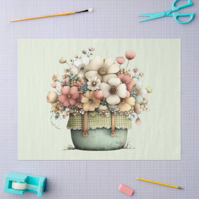 Papel De Seda Flores en una maceta acogedora shabby lindos (Artesanía)