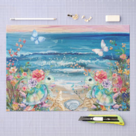 Papel De Seda Flores Escénicas Costeras Tortugas Marinas Decoupa
