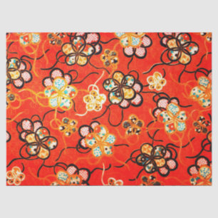 PAPEL DE SEDA FLORES ESTILIZADOS, RIBONES BLANCOS NEGROS BRILLAN