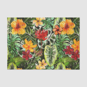 Papel De Seda Flores exóticas de la flor de la selva del vintage