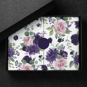 Papel De Seda Flores Exuberantes Patrón Floral Morado y Rosa