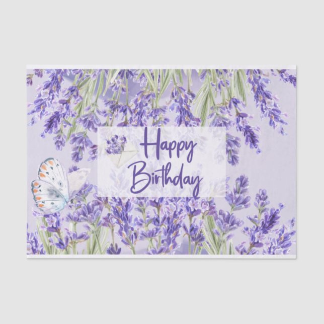 Papel De Seda Flores Feliz cumpleaños moradas de lavanda (Anverso)