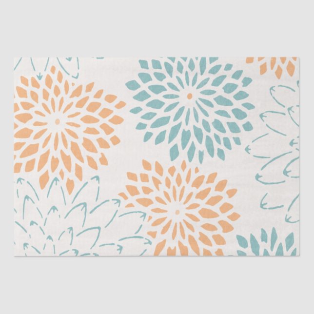 Papel De Seda Flores florales de Aqua Peach (Anverso)