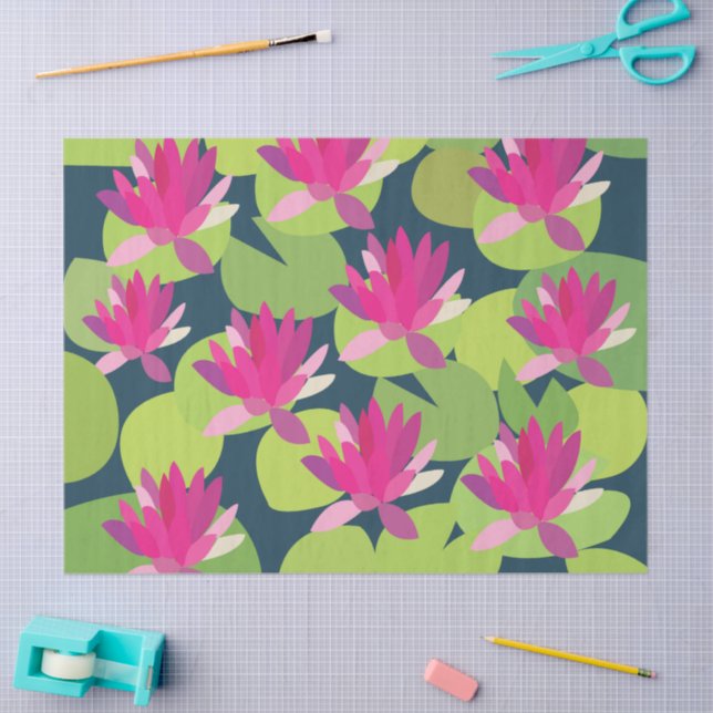 Papel De Seda Flores Florales Loto Rosa Nenúfar (Artesanía)