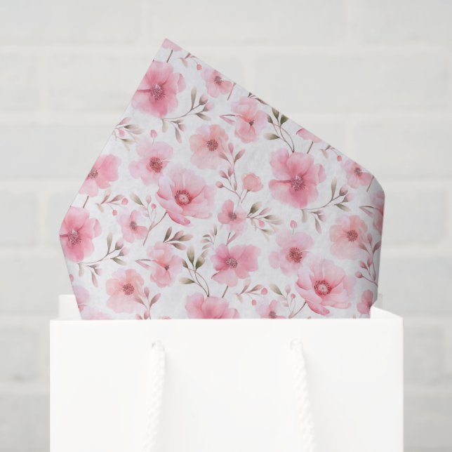 Papel De Seda Flores Florales Rosadas (Bolsa de regalo)