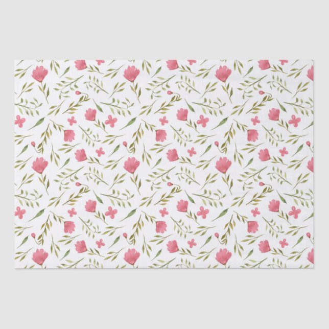 Papel De Seda Flores florales verdes rosadas decoupage (Anverso)