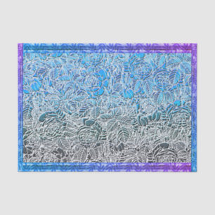 Papel De Seda Flores fluorescentes metálicas azules