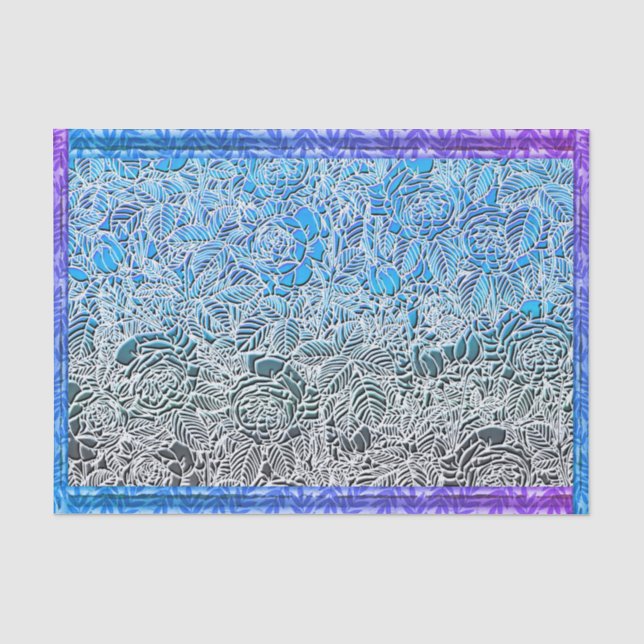 Papel De Seda Flores fluorescentes metálicas azules (Anverso)