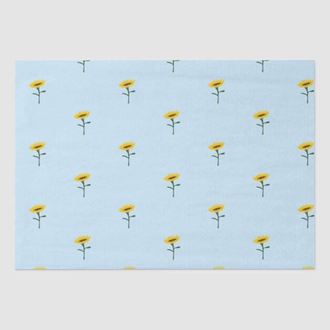 Papel De Seda Flores gemelas amarillas y azules alegres en flor (Anverso)