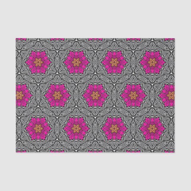 Papel De Seda Flores geométricas - rosa y gris de la fucsia (Anverso)