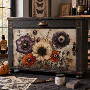 Papel De Seda Flores Góticas con Ojos Decoupage Púrpura y Naranj