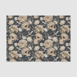 Papel De Seda Flores góticas vintage calaveras peonías mariposas