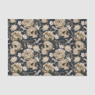 Papel De Seda Flores góticas vintage calaveras peonías mariposas
