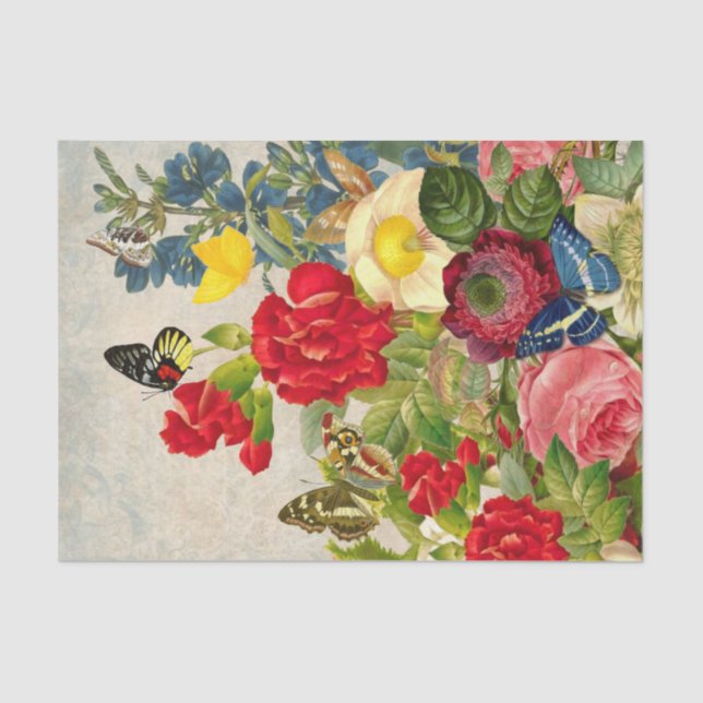 Papel De Seda Flores grandes y mariposas brillantes  (Anverso)