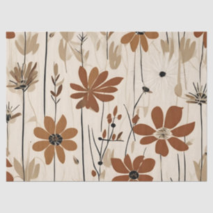 Papel De Seda Flores Groovy Retro Rusty Brown modernas