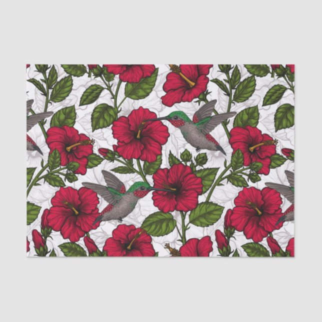 Papel De Seda Flores hibiscus y colibríes (Anverso)