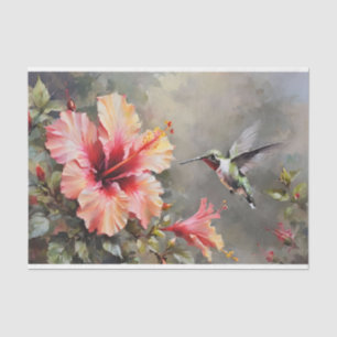 Papel De Seda Flores hibiscus y desenlace de colibríes