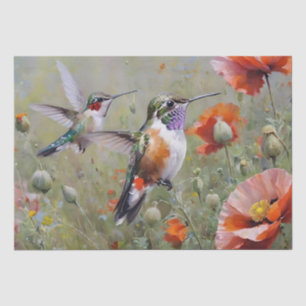 Papel De Seda Flores hibiscus y desenlace de colibríes